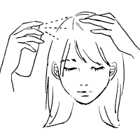 แบ่งผมออก และค่อยๆ ไล่ฉีดลงที่หนังศีรษะ จากนั้นลูบให้ทั่วทำแบบนี้ประมาณ 10 ปั้ม